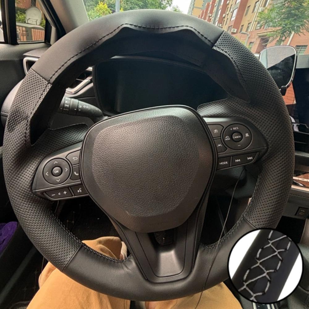 Hand Stitched Microfiber Leather Steering Wheel Cover For Toyota Avalon Camry 2018-19 Crown 2018-19 Corolla 2018- RAV4