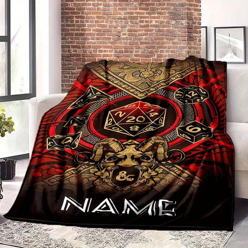 Dark Dice Style Customize Your Name Blanket Warm Comfortable Soft Blanket For Chair Office Sofa Bed Sofa Office Camping Suitable For Gifting Relatives