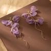 Purple Flowers Mesh Long Tassel Earrings for Women Sweet Temperament Crystal Drop Dangle Earring Party Wedding Jewelry Wholesale