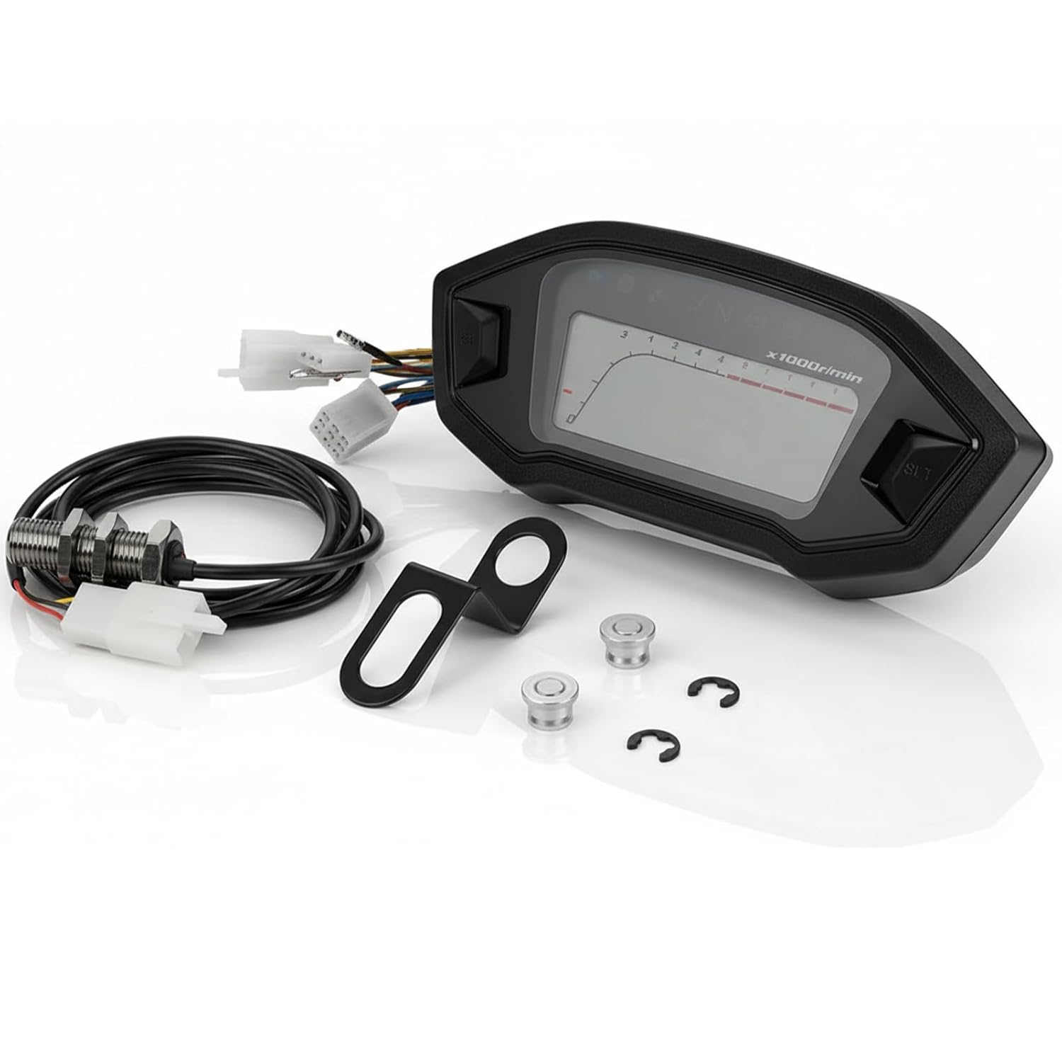 

Universal Motorcycle Speedometer Tachometer Digital Odometer Fit for All Motorcycles with DC 12V,Adjustable for 7 Colors