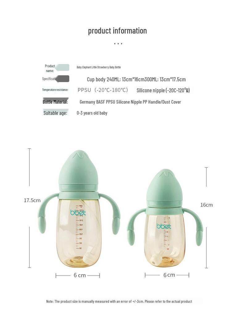 Biberon mare PPSU rezistent la căderi cu pai pentru nou-născuți și copii mici (1-3+ Ani)