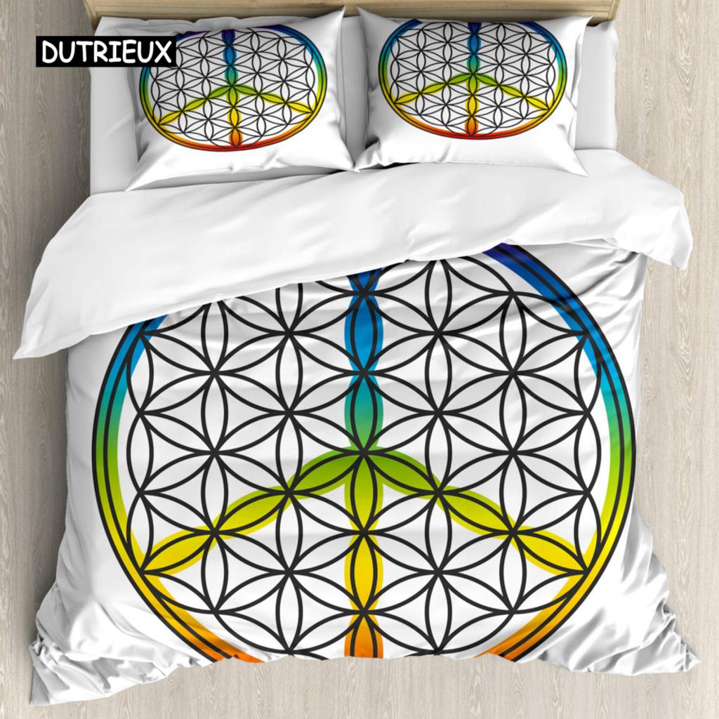 Poszewka na kołdrę Wzór Kwiat Życia Ciemnoniebieska Rozmiar Queen Size z Nadrukiem Gwiazd Geometrycznych Zestaw pościeli 2/3 szt. Poszewka na kołdrę dla Dzieci Nastolatków Dorosłych