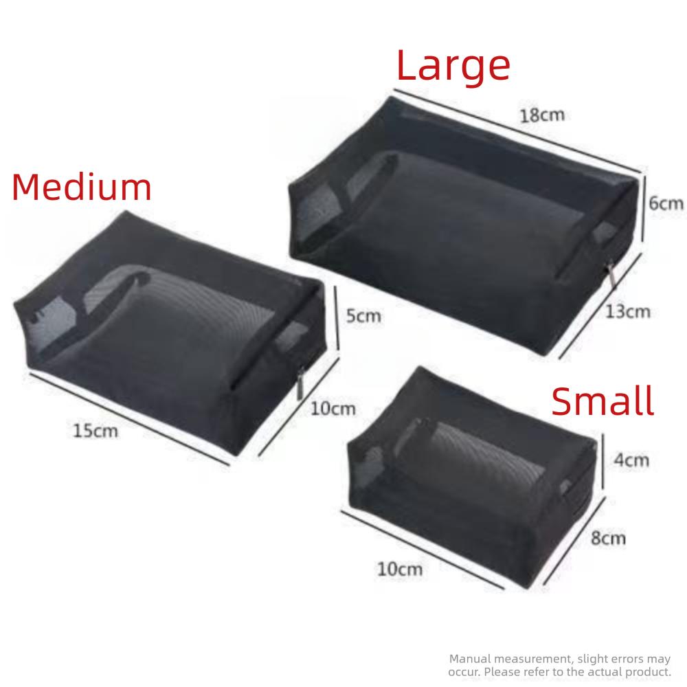 New Black Mesh Cosmetic Bag Zipper Closure Portable Toiletry Bag Clear Mesh Multi-functional Storage Pouch Travel Use