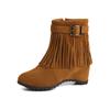 Large Size - Martin Boots Inner Heightening Brown Tassel Short Boots Short Suede Round Head