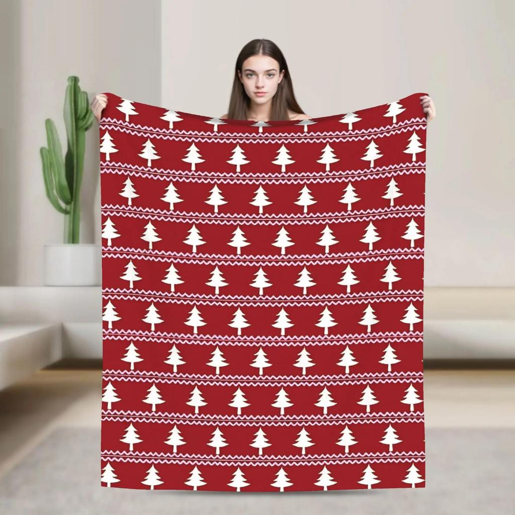 Vintage Christmas Tossed Pattern Dark Red Blanket Warm Soft Plush Throw for Kids Bedding Outdoor Bedspread Cover