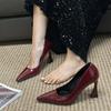 Not tired feet, beautiful shallow mouth single shoes 2025 spring and autumn new burgundy patent leather pointed temperament sexy high heels women