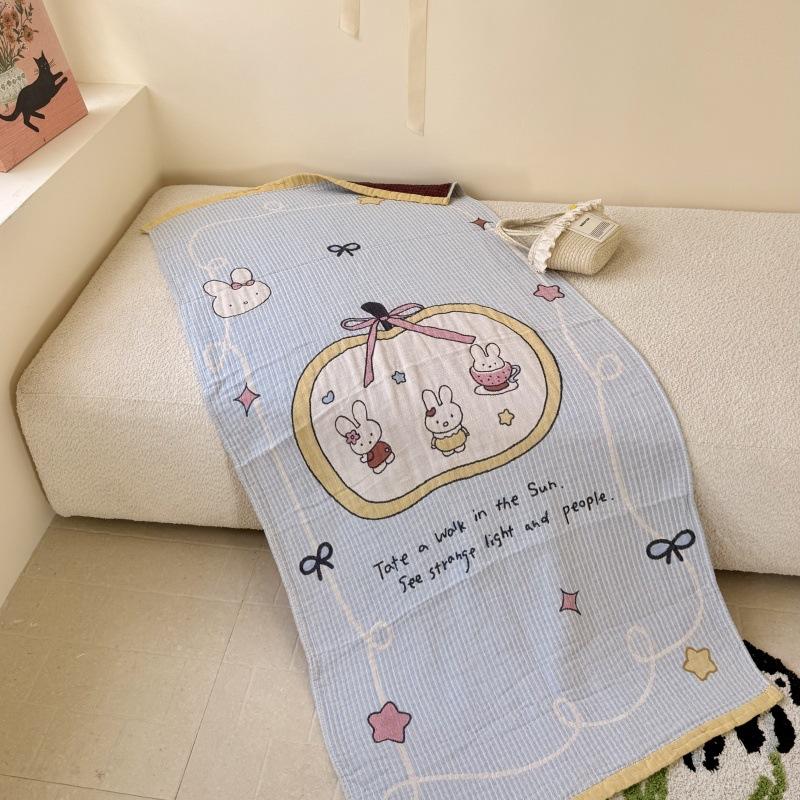 Four-Layer Yarn-Dyed Cotton Pure Cotton Washed Gauze Bath Towel Cartoon Cute Soft Skin-Friendly Breathable Durable 75X150Cm