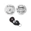 Cross Car Key Inspirational Decision Coin Leather Keychain with Stainless Steel Engraved Double-Sided Round Charm Gift