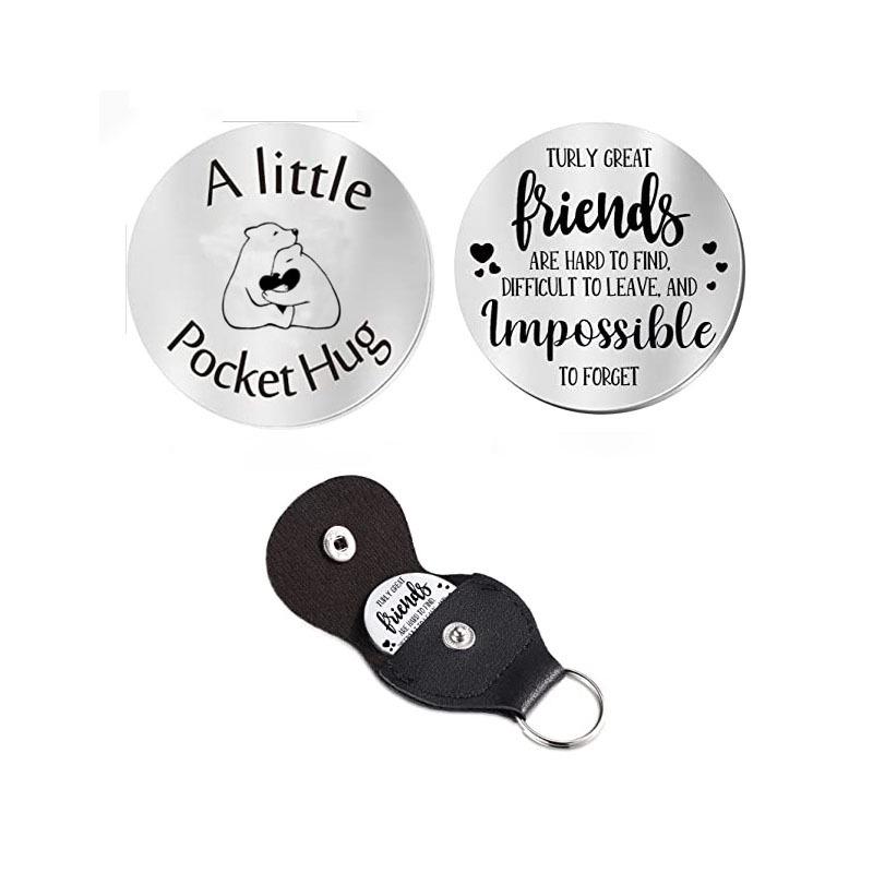 Cross Car Key Inspirational Decision Coin Leather Keychain with Stainless Steel Engraved Double-Sided Round Charm Gift