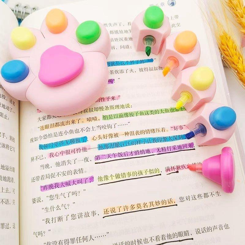 Stamps Cartoon Cat Paw Highlighter Pen Marking Graffiti Funnyl Highlighter Pen Handmade DIY Fluorescent Marker Birthday Gift