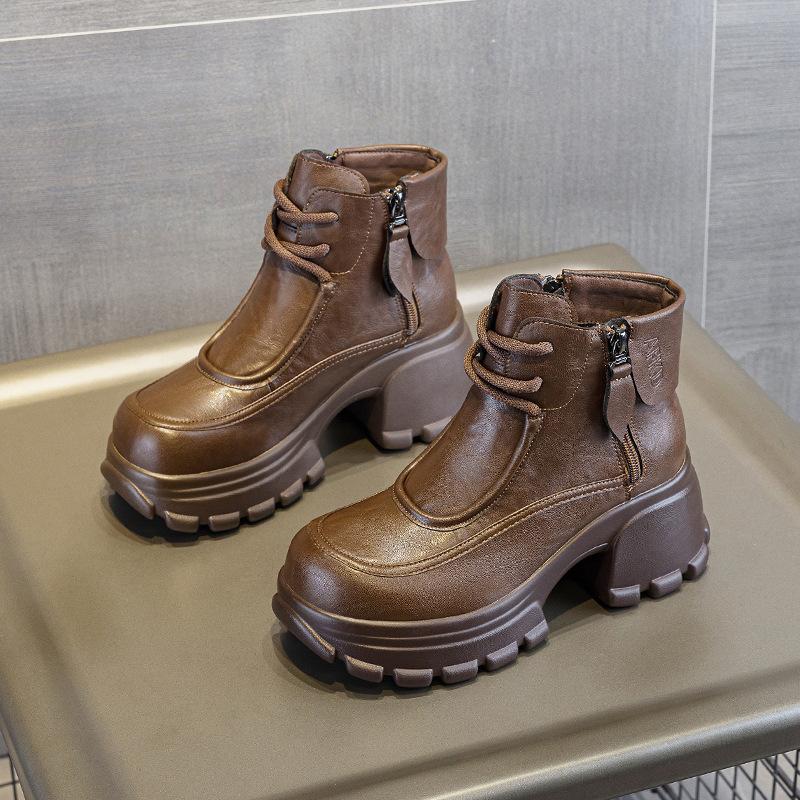 

Bottom sponge cake short boots for women autumn and winter 2026 new casual slim short boots 34 коричневый