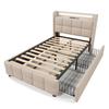 LED Light Bed Soft Cushion Headboard Upholstered with 2/4 Drawers USB Charging Metal Basket Strong Wood Slat Support Bedroom Furniture Teen