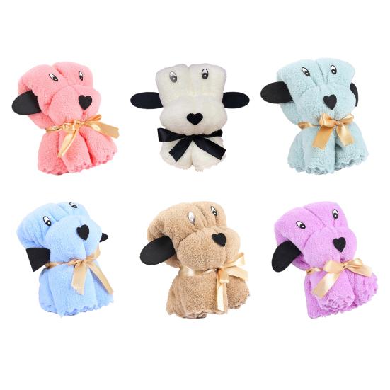Hair Drying Towel Fluffy Reusable Puppy Shape Lovely Cartoon Coral Fleece Towel Wedding