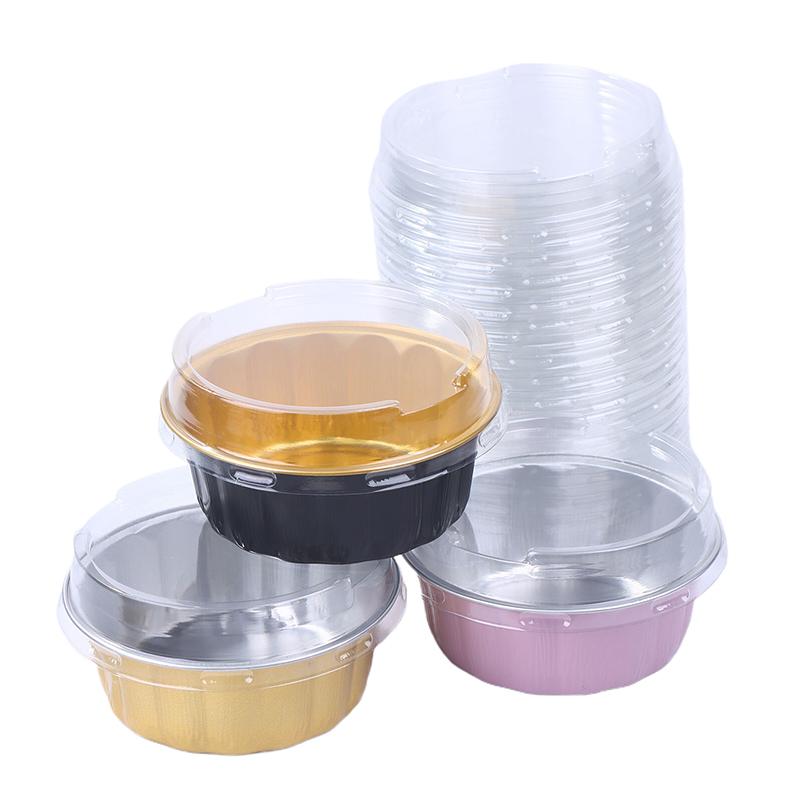 10 Conjuntos Recipiente de Bolo de Folha de Alumínio 250ml Formas de Bolo Forros Com Tampas Copos de Assar de Folha Resistentes ao Calor Forma de Bolo Ferramenta de Cozinha