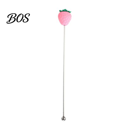 Syrup Mixing Stick Cocktail Stir Stick, Stainless Steel with Durian Pineapple Strawberry Colorful Fruit Decoration Stirrer Watermelon Rubber