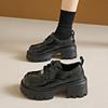 2025 autumn British small leather shoes women's new versatile platform heightening loafers high-end lace-up medium heel single shoes