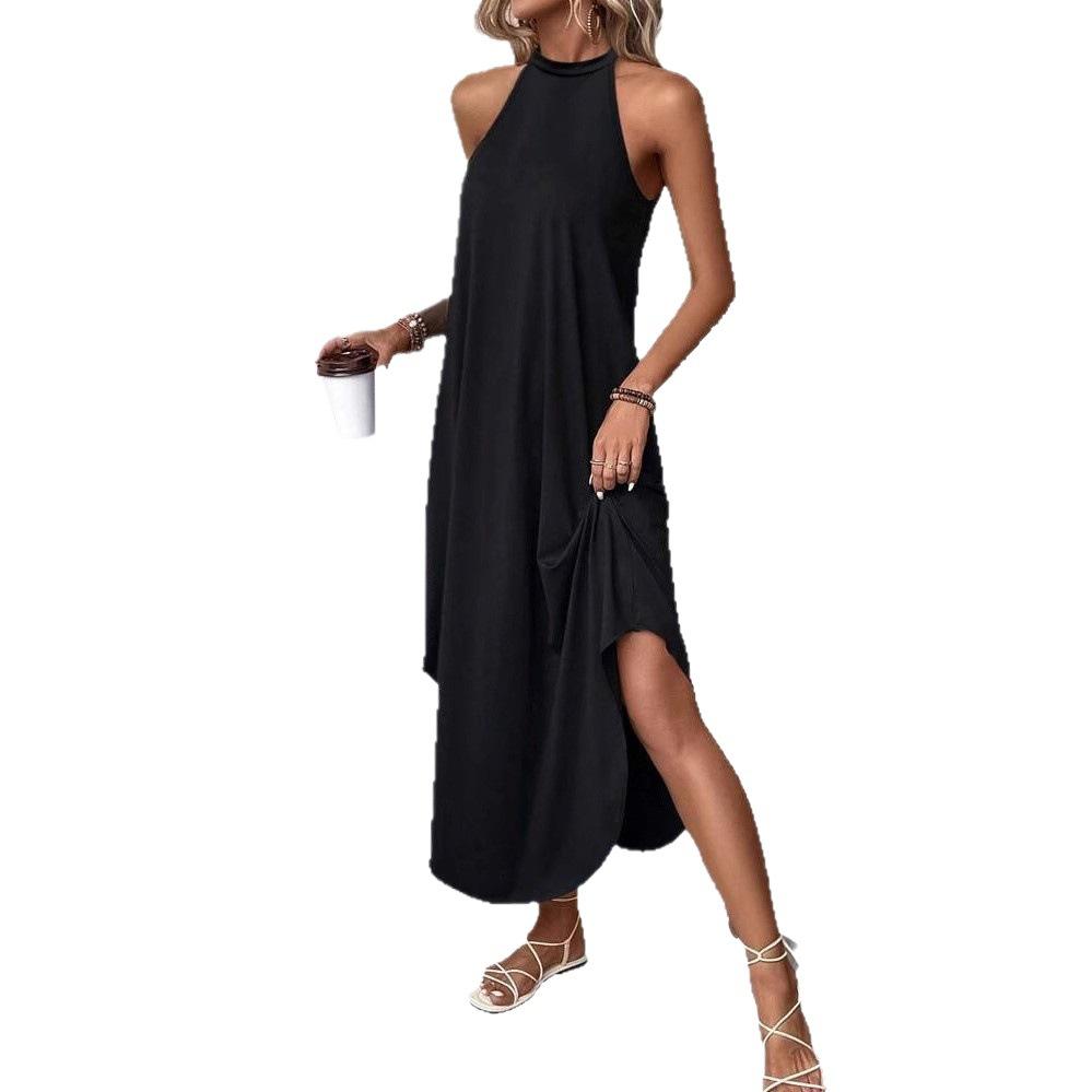 Evropská a americká nová dámská oblečení nezávislá stanice jednobarevná tenká temperamentní dlouhá sukně šaty vesta šle sukně