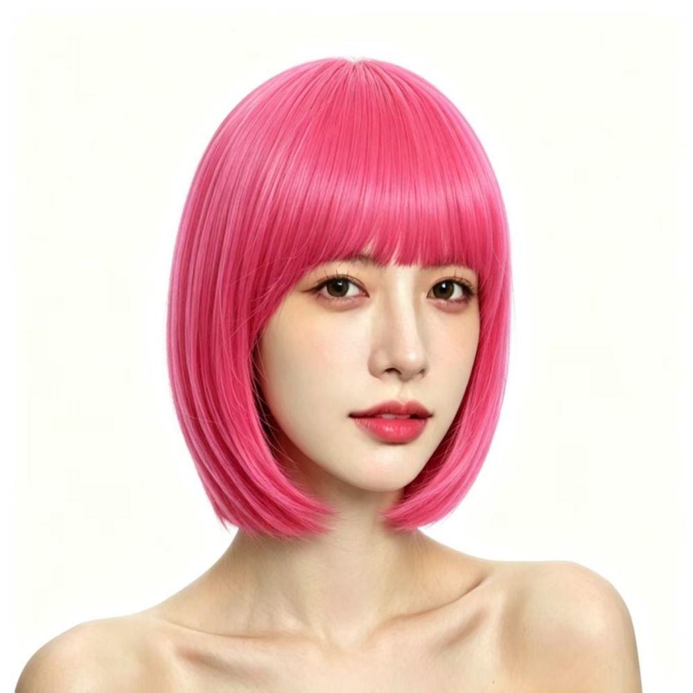 Cosplay Halloween Colored Bangs Wig Colorful Short Straight Bob Hair Vibrant Bob Wig Parties