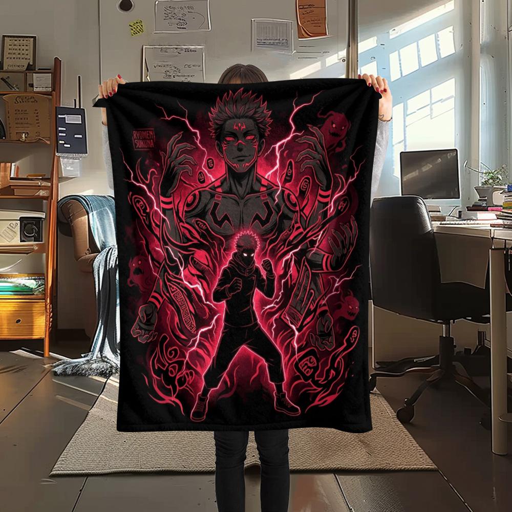 1PC Jujutsu Kaisen Patterned Flannel Blanket Suitable For All Seasons For Home Decor Warmth And Comfort Gifts Holiday Present