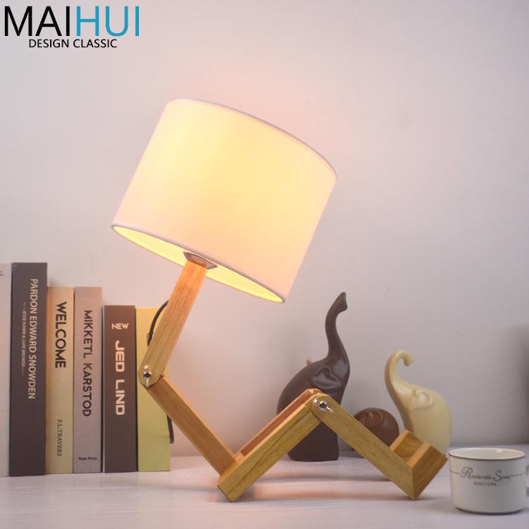 Nordic Solid Wood LED Bedside Night Light - Robot Table Lamp