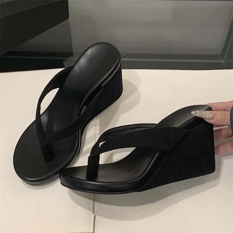 

Aneikeh Fashion Summer Clip Toe Platform Wedges Women Slippers Thick High Heels Beach Flip Flops Slide Shoes 35 чёрный