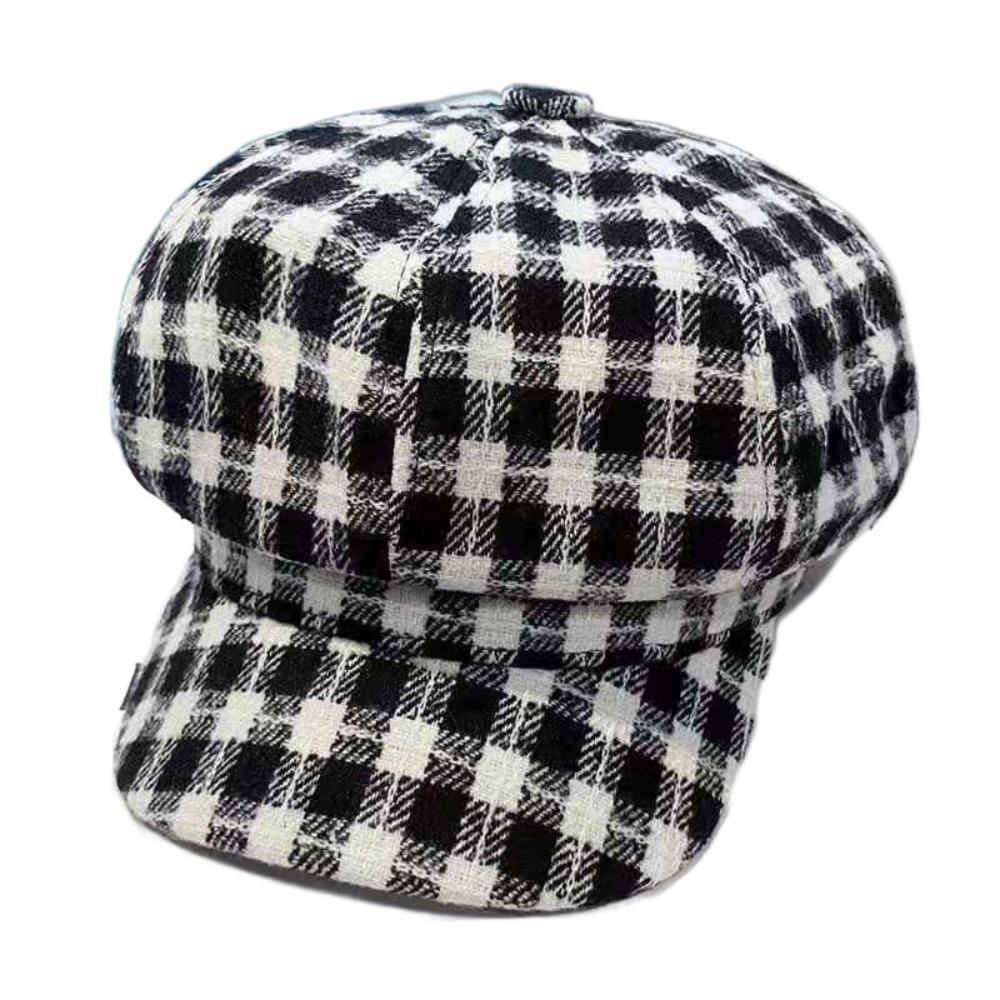 Keep Warm Women Painter Hat Small Fragrant Style Women Octagonal Cap Retro Plaid Beret Hat  Girl