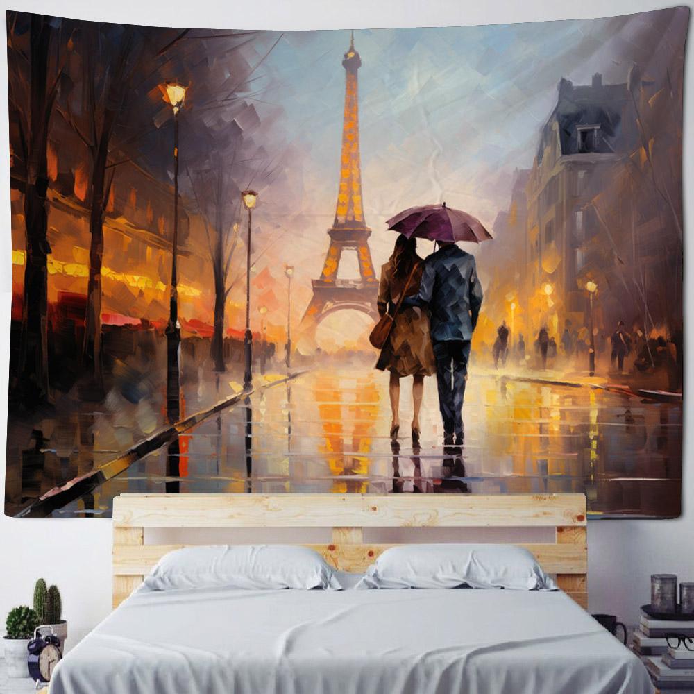 Eiffel Tower Landscape Tapestry Wall Hanging Vintage Style Background Cloth Home Decoration Living Room Dormitory Decoration