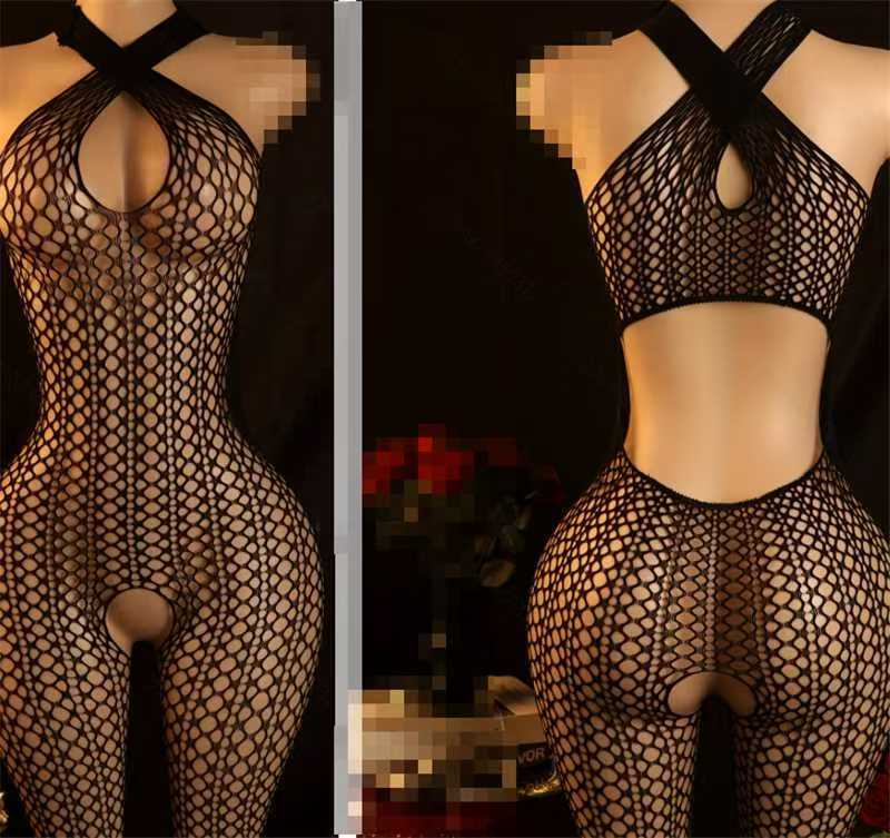 European and American erotic underwear tube top bikini onesie long-sleeved hollow net jacket fishing net onesie MY