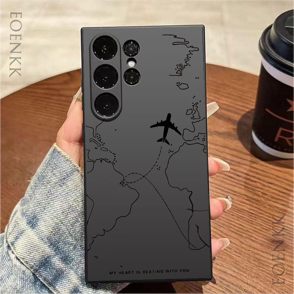 Silica Gel Phone Case For Samsung Galaxy S25 S24 Ultra S23 S22 S21 S20 Ultra FE Plus Note 10 20 Lite Airplane Route Desian Cover