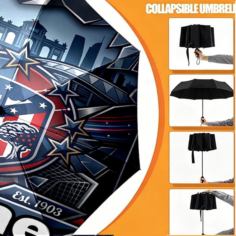 Custom Name Personalized Atletico Madrid Print Umbrella, Auto Open Close, 8‑Rib Sturdy Frame, Commute Camping Hiking Use, Birthday Gift
