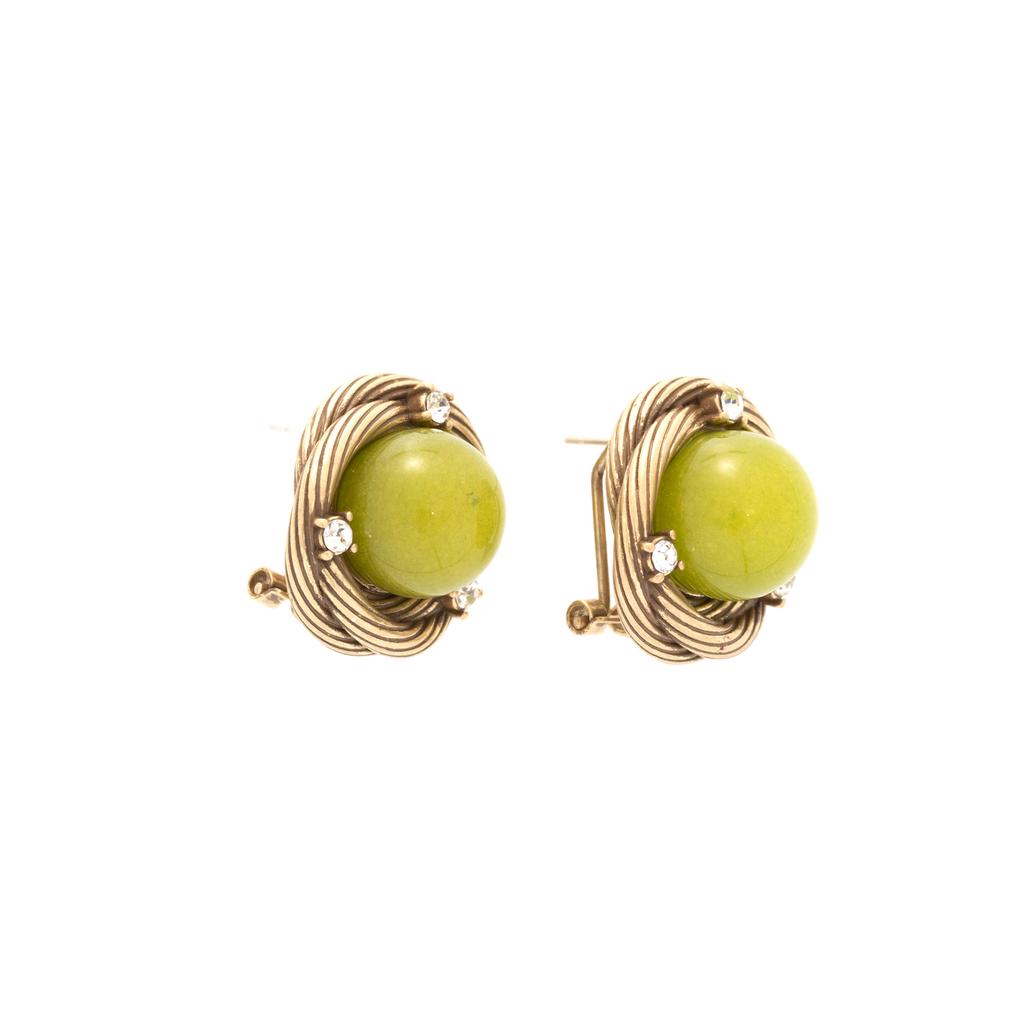 Medieval Vintage Vintage Texture Copper Alloy Greenstone Woven Button Earrings High-End Three-Dimensional Silver Needles, Earrings