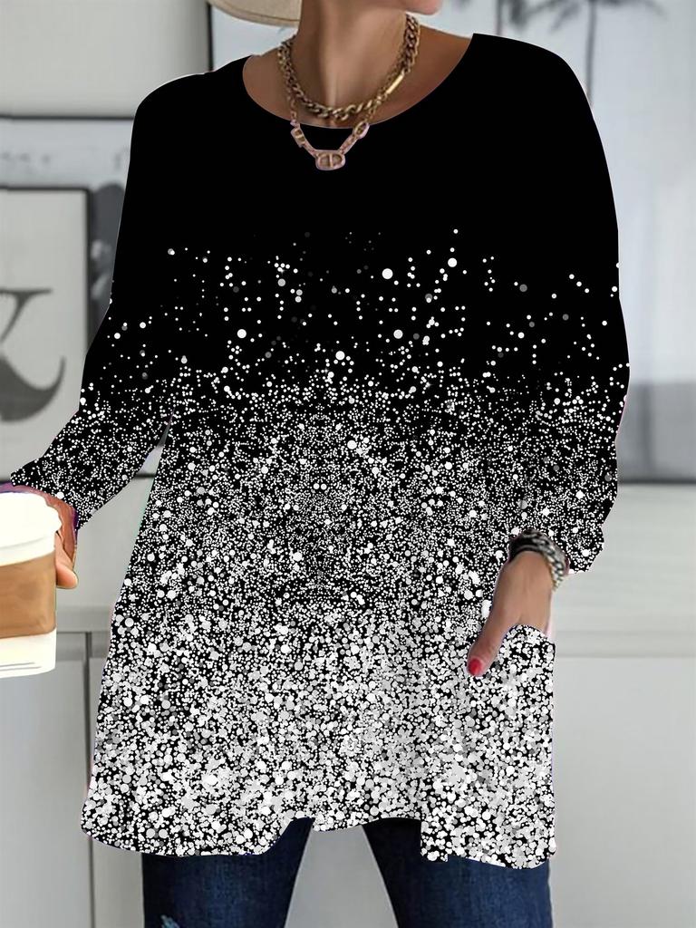 2025 Podzim Zima Nové Dámské Topy Plus Size, Nádherné Módní Trička s 3D Potiskem, Kulatým Výstřihem a Dlouhým Rukávem