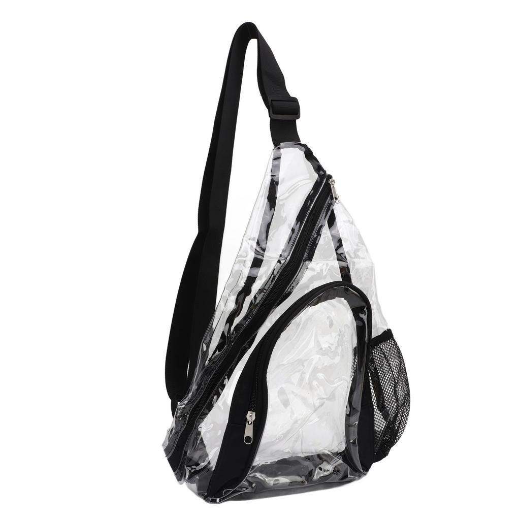 Clear Sling Bag PVC Transparent Chest Bag Comfortable Travel Cross Shoulder Backpack Black
