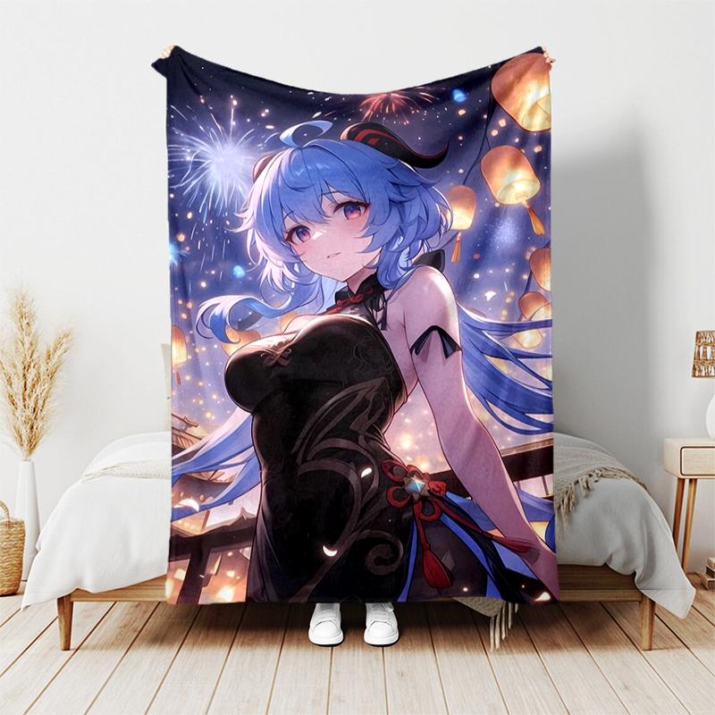 1pc Blanket Genshin Impact characters5 Print Design, Lightweight Blanket for Sofa, Bed- Soft &Warm, Gift for All Seasons like Christmas, Halloween