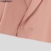 INCERUN Two Pieces Outfits Men Lapel Long Sleeve Cropped Blazer Long Flare Pants Sets