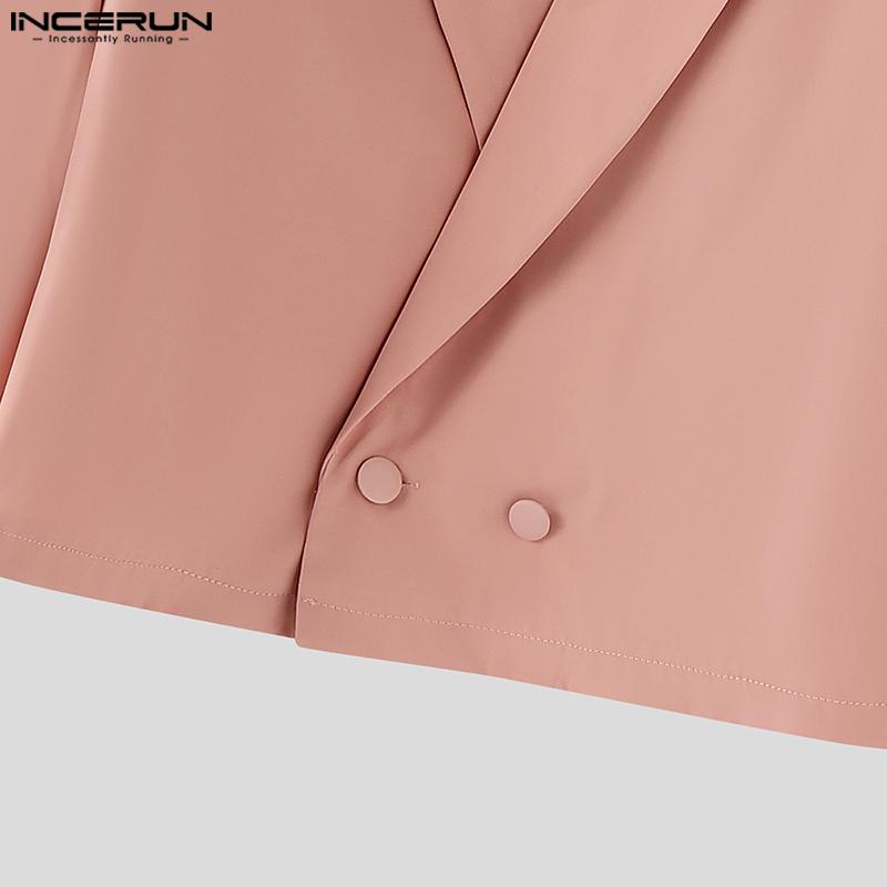 INCERUN Two Pieces Outfits Men Lapel Long Sleeve Cropped Blazer Long Flare Pants Sets