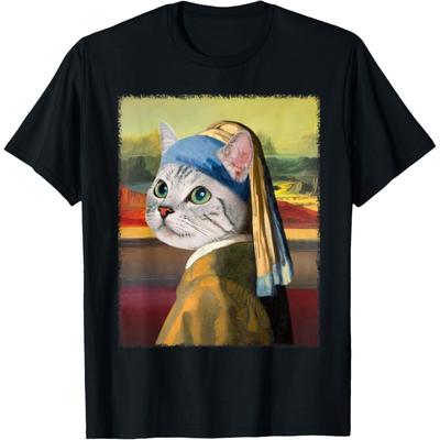 Girl With A Pearl Earring Funny Cat Lovers T-Shirt(1)