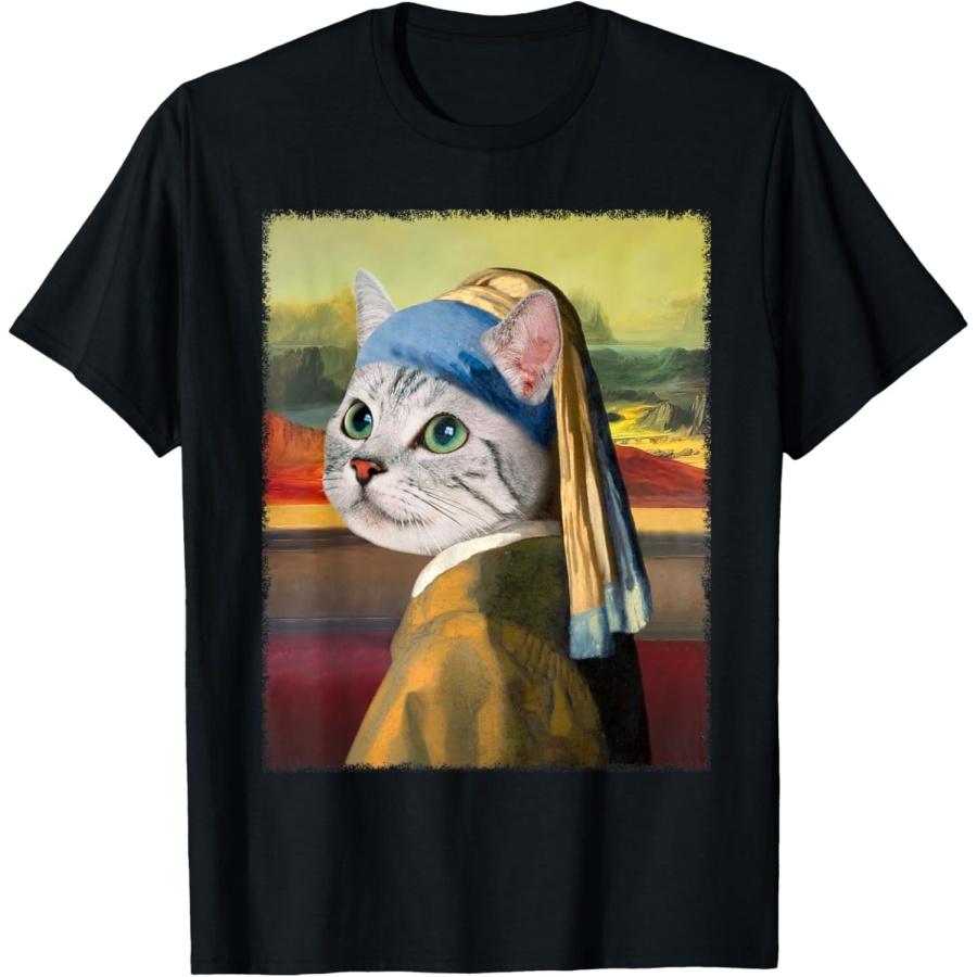 Девушка с жемчужной сережкой Забавная футболка для любителей кошек(1) S