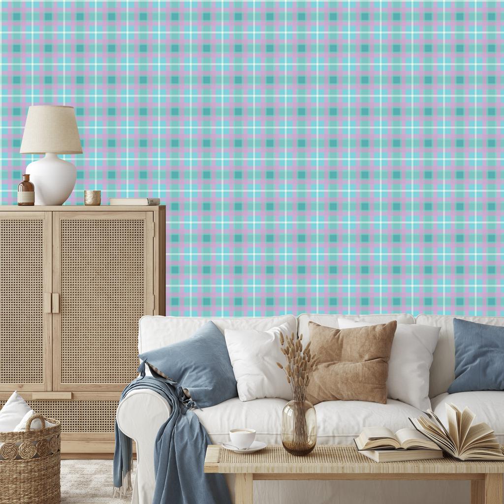 Candy Check Wallpaper Turquoise and Blue for Living Room and Bedroom 50x1000