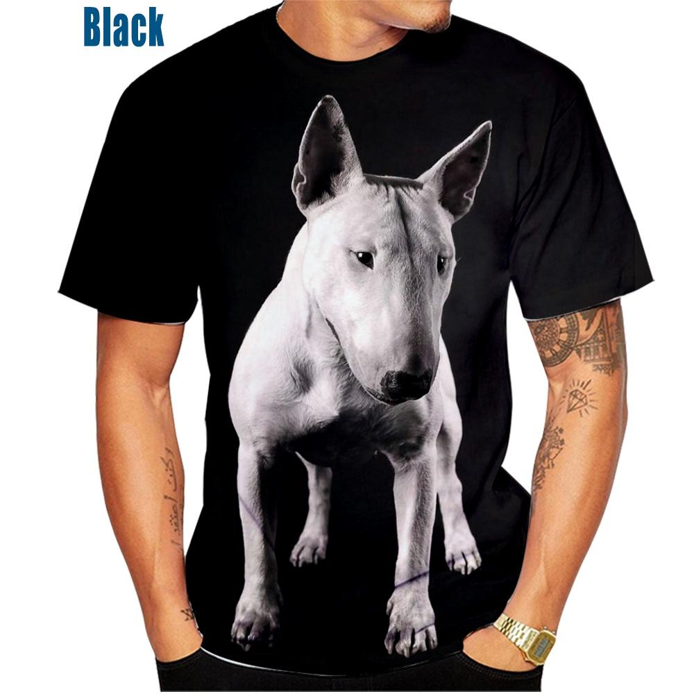 Summer Round Neck Cute Animal Bull Terrier Pattern 3D Print Top Fashionable Casual Short Sleeved Men's T-shirts