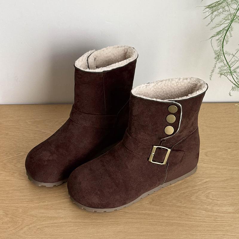 Women's Large Size Mid-calf Soft Sole Heightening Winter Warm Fur One Anti-slip Snow Boots Plush Lined Ankle Boots Outdoor Sports Martin Cotton Boots
