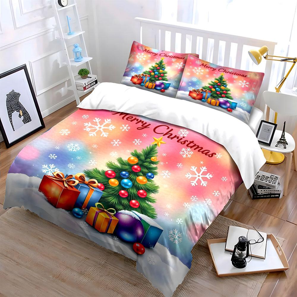 Christmas Tree with Gifts Print Bedding Duvet Cover Set Duvet Cover Pillowcases  (1*Duvet Cover 2*Pillowcases, without duvet insert)