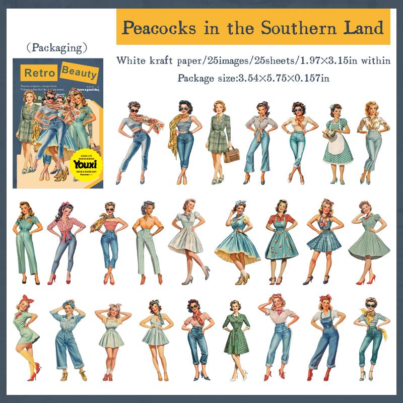 

25sheets/bag Retro Girl Sticker Pack Art Decorative Hand Account Scrapbooking Supplies Office Stationery Box Stickers Desktop