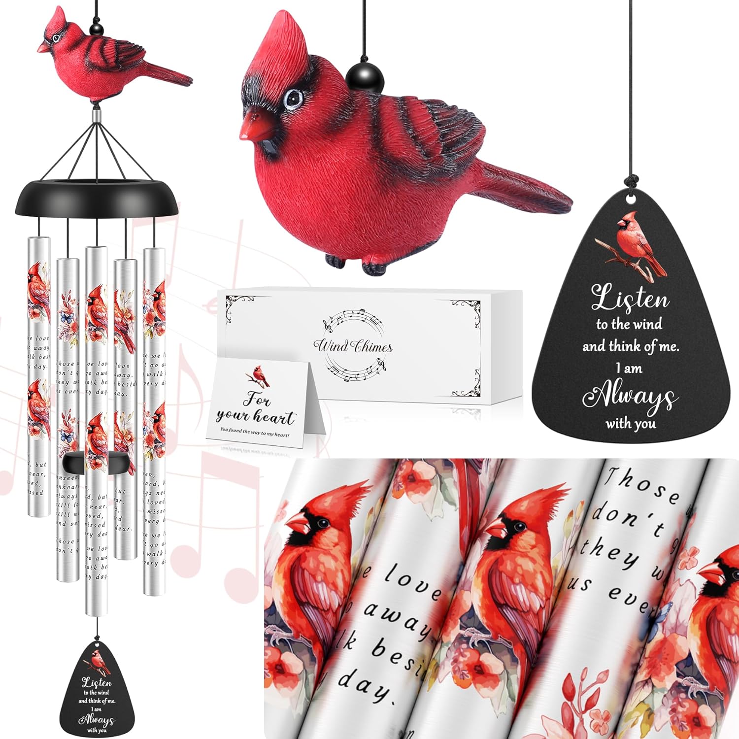 Memorial Wind Chimes for Loss of Loved One,Cardinal Wind Chimes Sympathy Wind Chimes Memorial Gifts for Loss of Loved One Mother Father,Cardinal