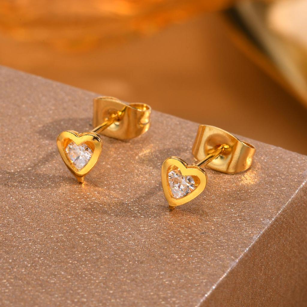 Cute Micro Cubic Zircon Heart Shape Stud Earrings For Women Girls Stainless Steel Butterfly Earring Ear Piercing Jewelry Gift