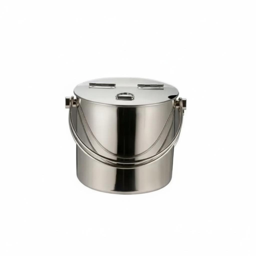 Stainless Steel Container with Lid Easy to Clean Portable Ice Container with Handle Metal Ice Container Even Rolled Border