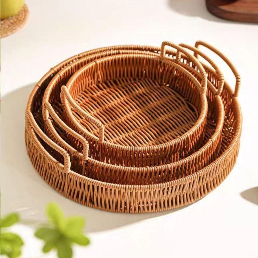 Handmade Imitation Rattan Storage Basket Large Capacity Dry Fruit Storage Tray  Desktop