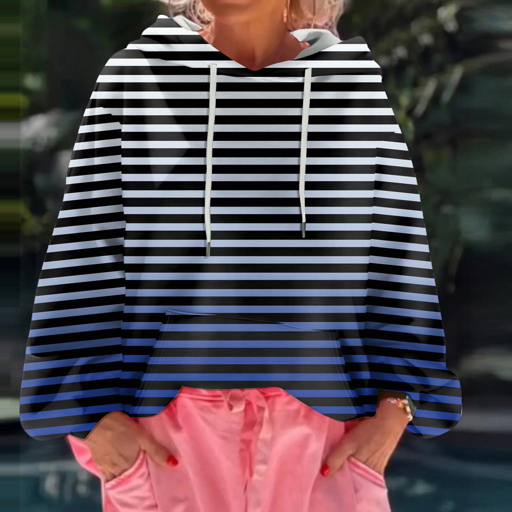 Dámská volná ležérní mikina s kapucí s dlouhým rukávem s květinovým potiskem