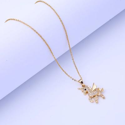 Copper Plated Electroplated Pendant, Cute Little Horse Unicorn, Fully Set with Zircon, Light Luxury Women's Necklace, No Fading,