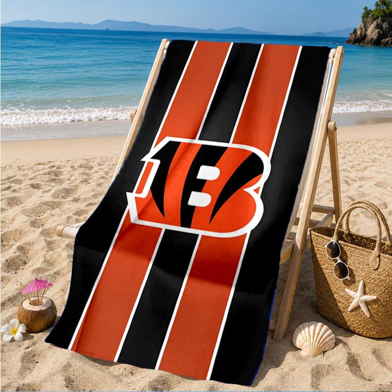Bengals Team Logo Artwork Beach Towel, Microfiber Beach Towel, Perfect For Pool, Beach, Travel, Home Decor Beach Party Fan Gifts